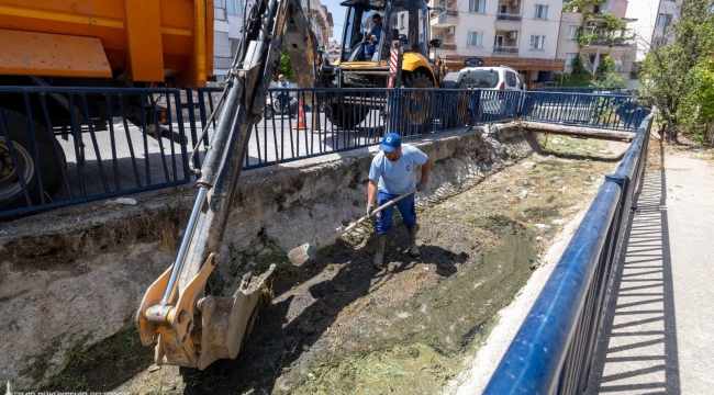 İZSU, kokuya karşı ​Dikili'deki Sülüklü Deresi'ni temizledi