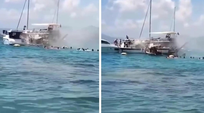 Tur teknesinde yangın! Denize atladılar