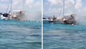 Tur teknesinde yangın! Denize atladılar