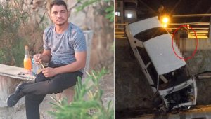 Otomobilden fırladı, demir bariyer saplandı