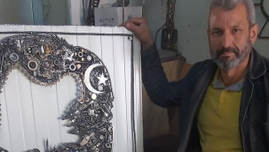 Atık parçalardan Atatürk portresi