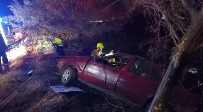 Balıkesir'de lastiği patlayan otomobil ağaçlığa girdi: 2 yaralı