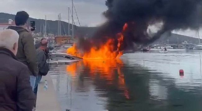 Urla'da patlayan tekne alevler içinde kaldı