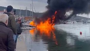 Urla'da patlayan tekne alevler içinde kaldı