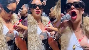 Rihanna göğsünü açıp imza attırdı!