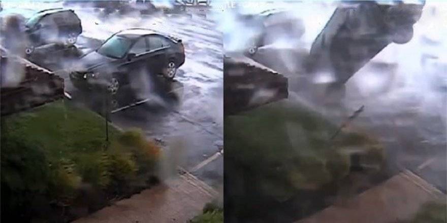 Fırtına aracı ters çevirdi