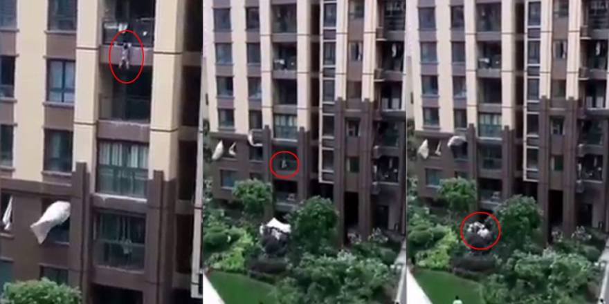 6’ncı kattan düşen çocuğa çarşaflı yardım koştu