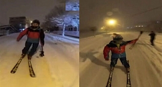 İstanbul'da bir semtten diğerine kayak yaparak gitti